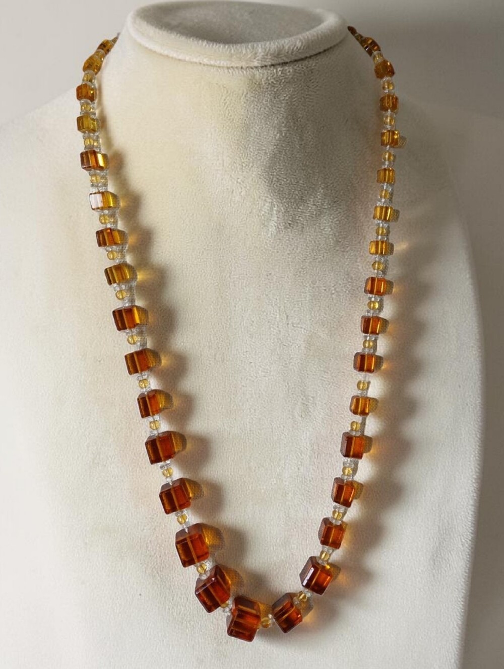 Vintage Art Deco Cubed Czech Glass Long Opera Necklace